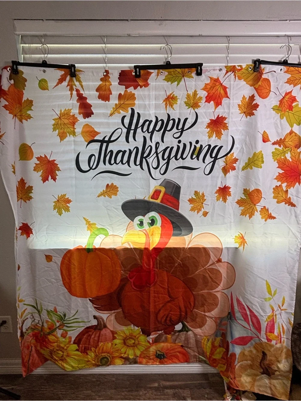 Happy Thanksgiving Turkey Shower Curtain 70” x 70” | Fall Bathroom Decor